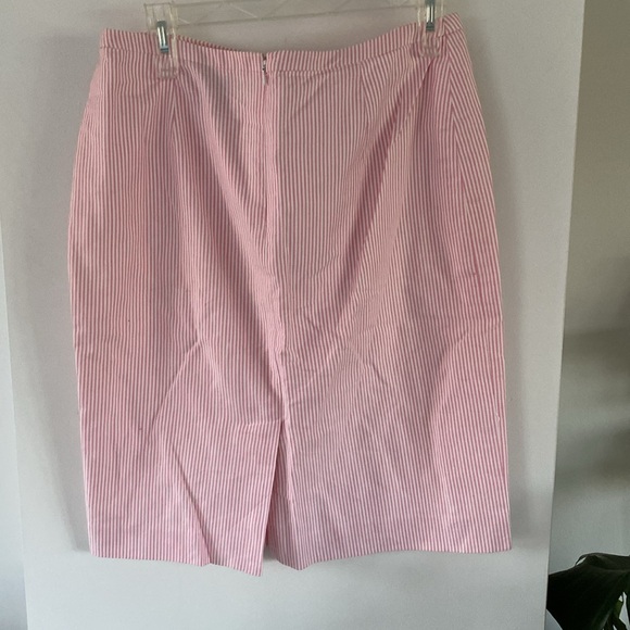 BROOKS BROTHERS cotton stripe pencil skirt white red pink lined 10 - Picture 2 of 4